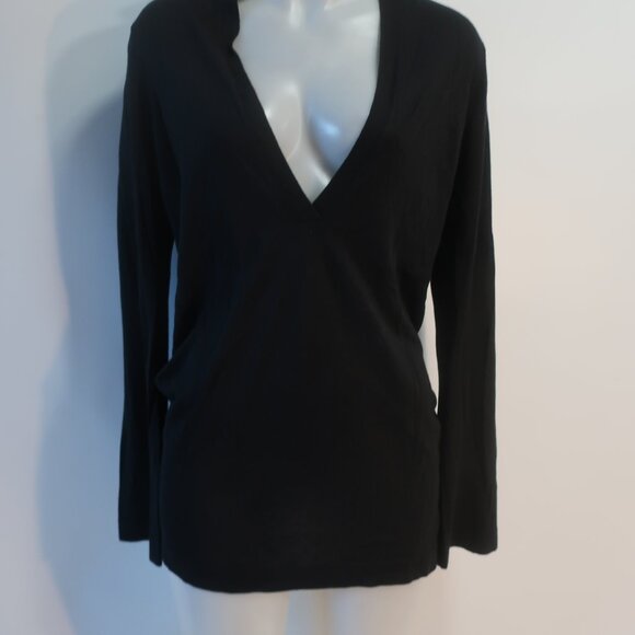 Womens Minnie Rose Black Silk Cashmere Hooded V-Neck Sweater M - Picture 5 of 10